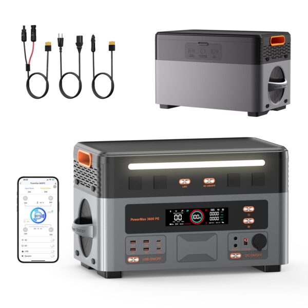 PowerMax 3600PE Powerstation, 3600 W, 2016 Wh LiFePO4, 7200 W Peak, Schnellladung und 14 Anschlüsse