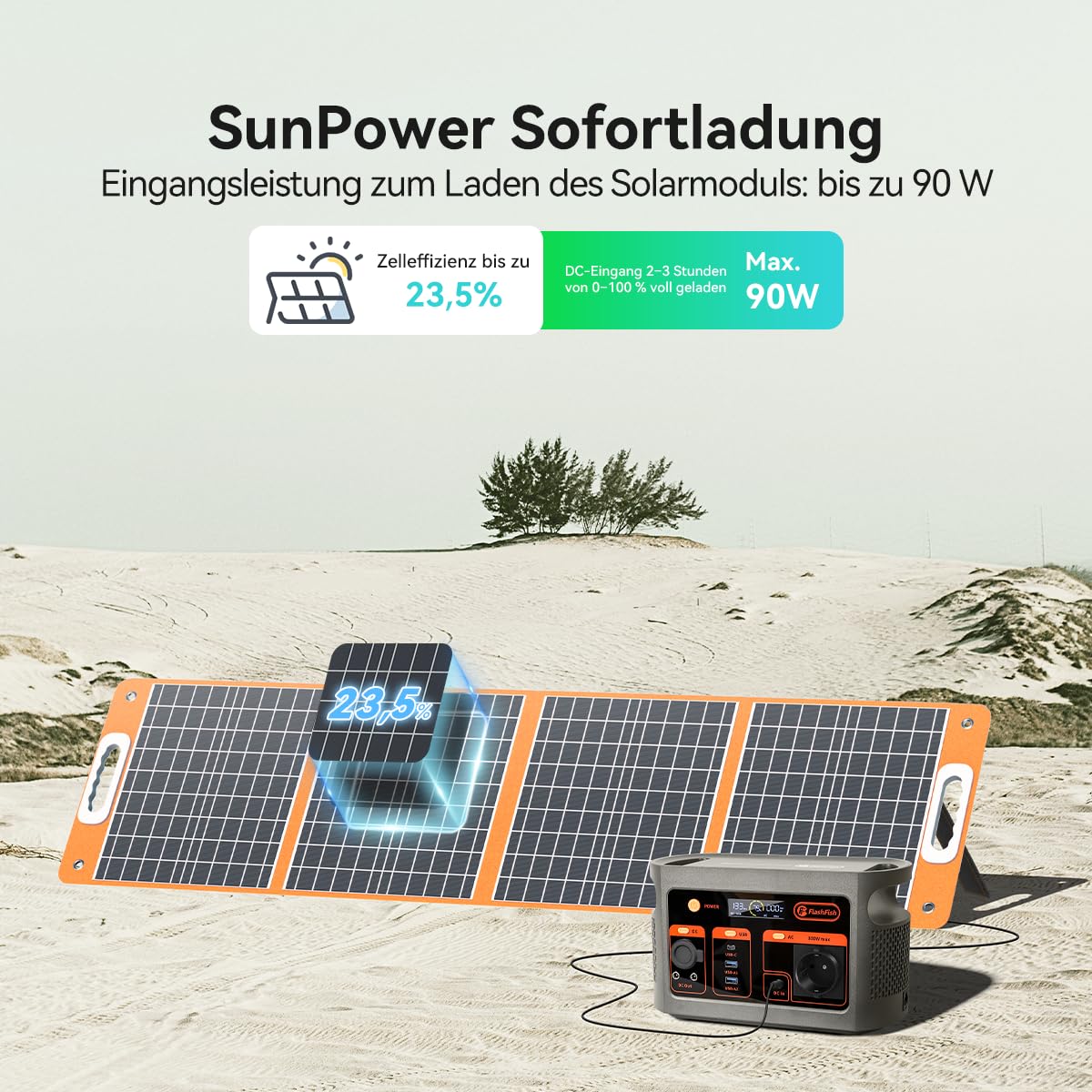 717r1Jc4tfL FlashFish Powerstation 300 W, 179,2 Wh LiFePO4, mit 100 W Solarpanel, Schnellladung und EPS – Bild 1