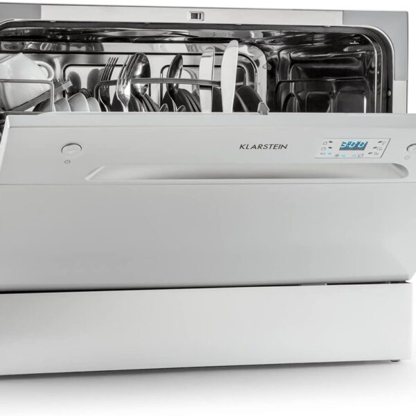 Klarstein Mini-Geschirrspüler für 6 Gedecke, Leiser Geschirrspüler Klein mit 6 Spülprogrammen, Kleiner für Zuhause, Büro und Camping, Mini mit Wasseranschluss