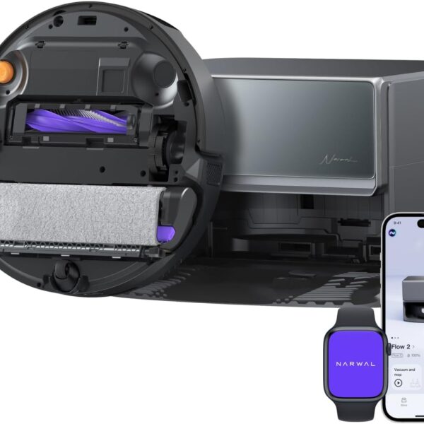 NARWAL Flow 2 Saugroboter mit Kompaktstation, Saug- und Wischroboter, FlowWash-Wischsystem mit 60 °C Heißwasser, 31.000 Pa Saugkraft, CarpetFocus™-Technologie, 100 °C Moppwäsche