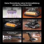 EUREKA FloorShine 880 Nass Trockensauger Akku, 24 kPa Kabelloser Staubsauger mit Wischfunktion, 100°C Selbstreinigung, 5-Min-Trocknung, Anti-Tangle, 3-seitig Kantenreinigung, 180° Flach Saugwischer